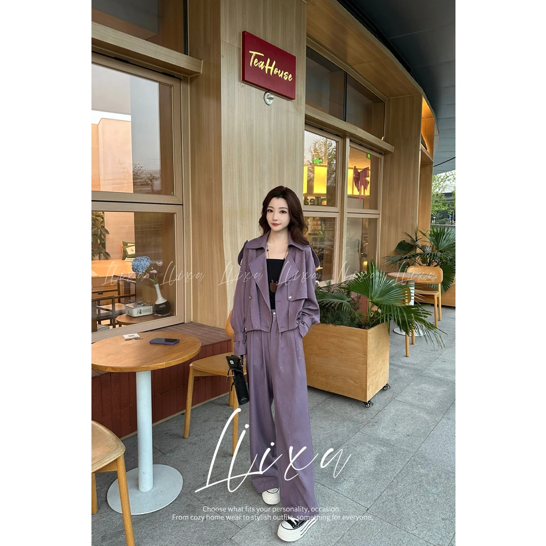 Liixu秋季休闲时尚宽松上衣女显瘦气质阔腿裤套装三件套24TZ127