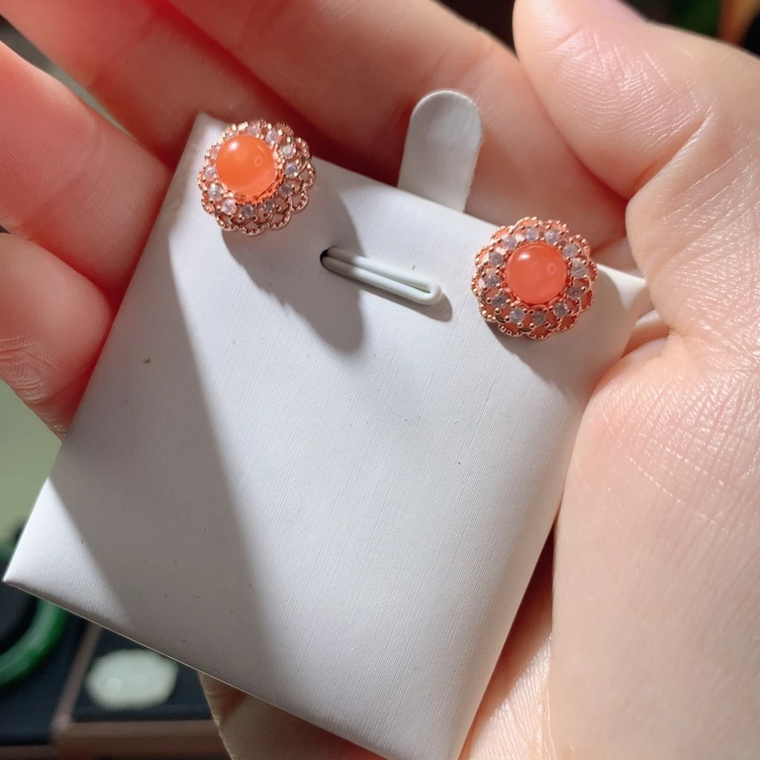 合金南红玛瑙耳饰