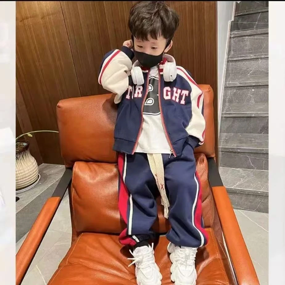 A130 春季运动韩版儿童拼接拼色时尚洋气中大童休闲春款套装