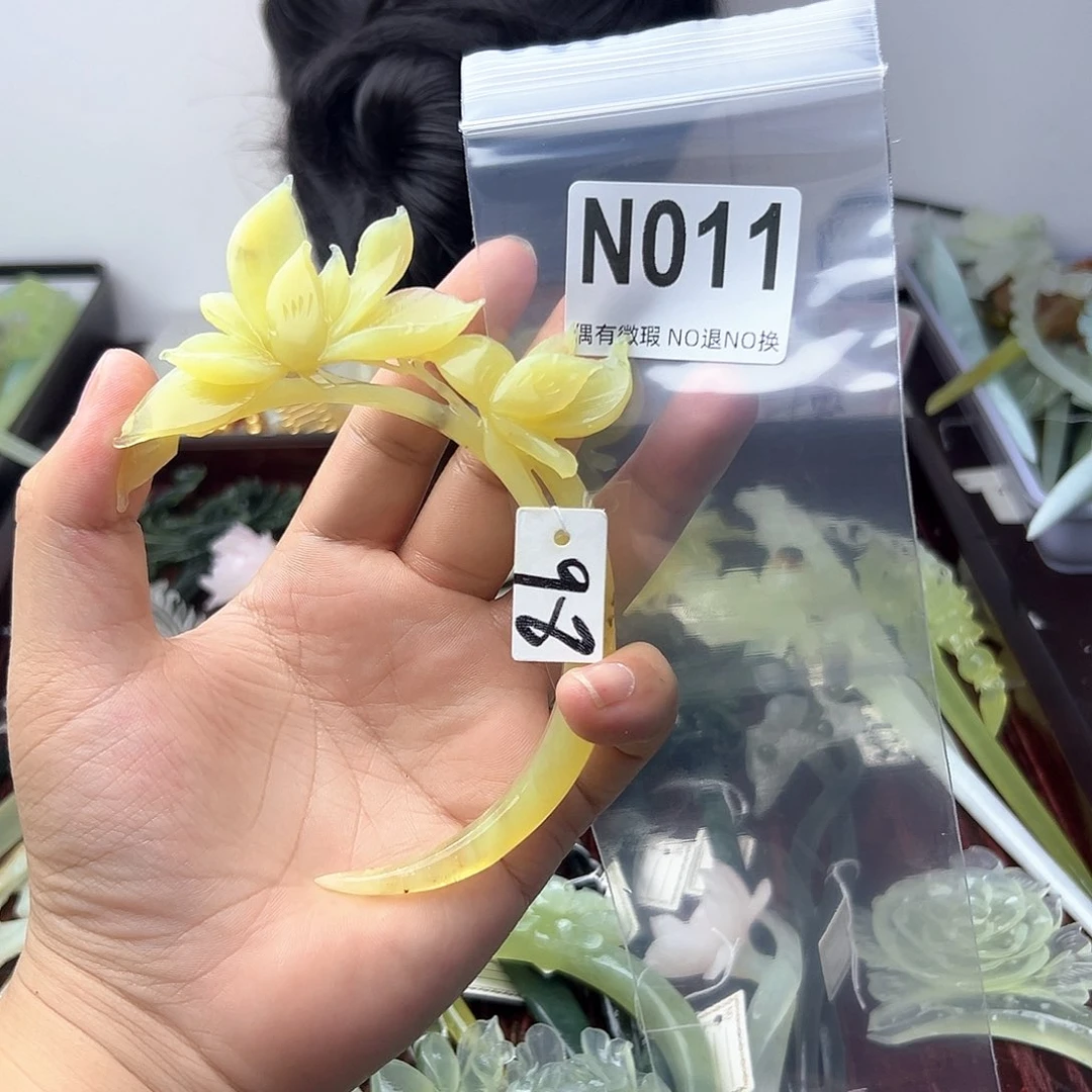 蛇纹石玉合金发饰小***啊