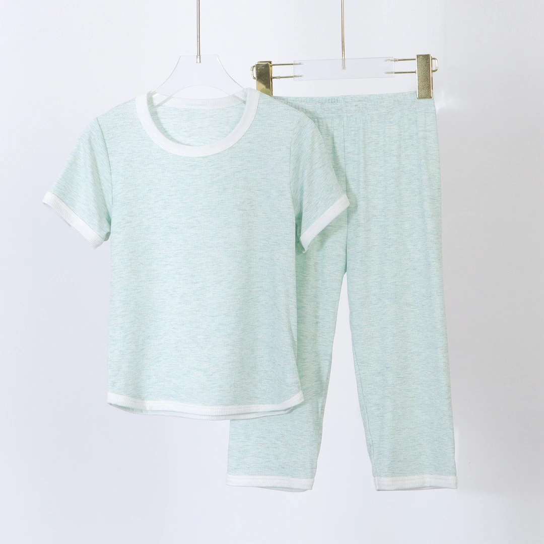 【妮妮珂珂】雅赛尔薄款短袖七分裤空调服男女童睡裤透气家居服套装