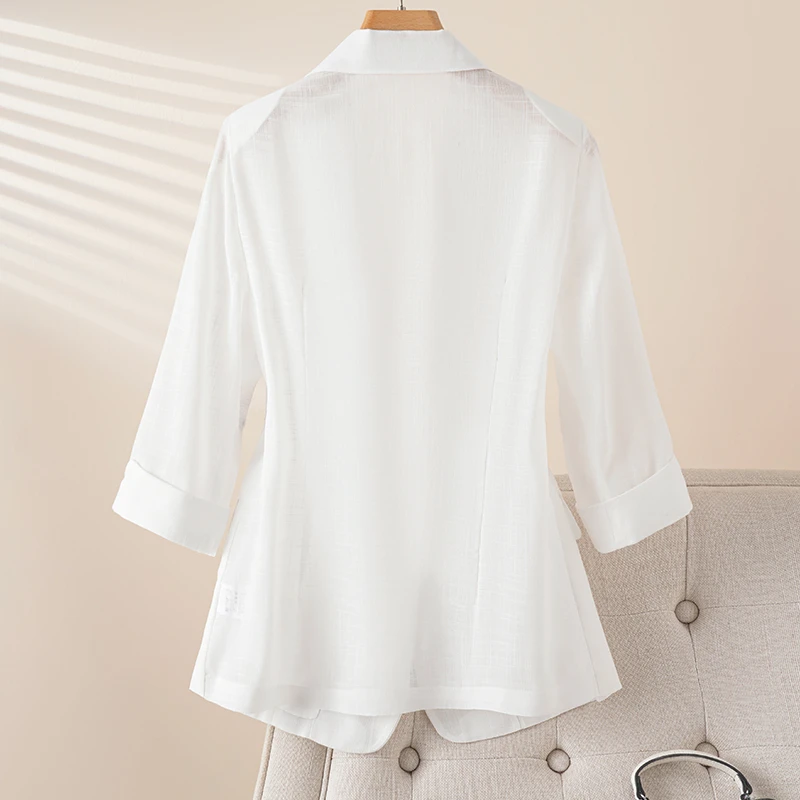 白色西装外套女夏季新款修身亚麻小西装单层超薄款西服小个子百搭