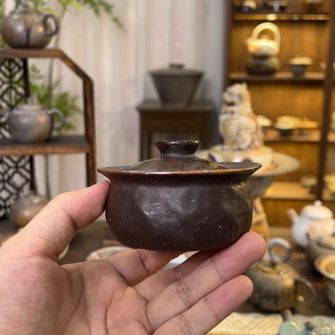 不染柴烧手捏盖碗