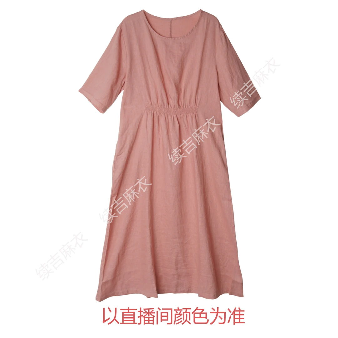 夏-续吉麻衣25-1157汉麻圆领气质宽松休闲设计感连衣裙