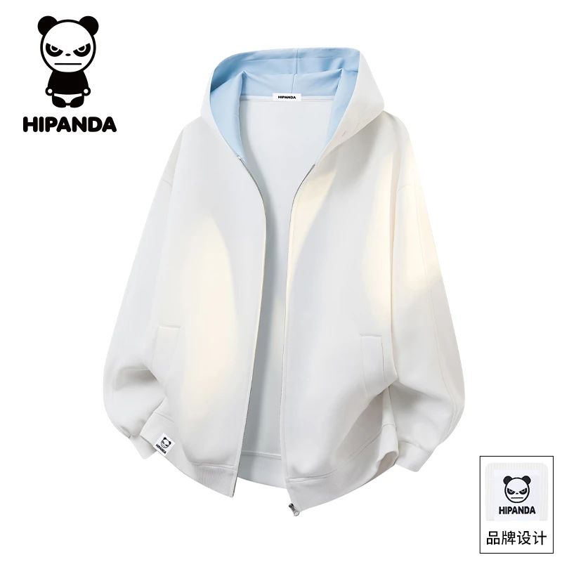 HiPanda你好熊猫潮牌撞色卫衣男款秋冬宽松百搭加绒防风连帽外套