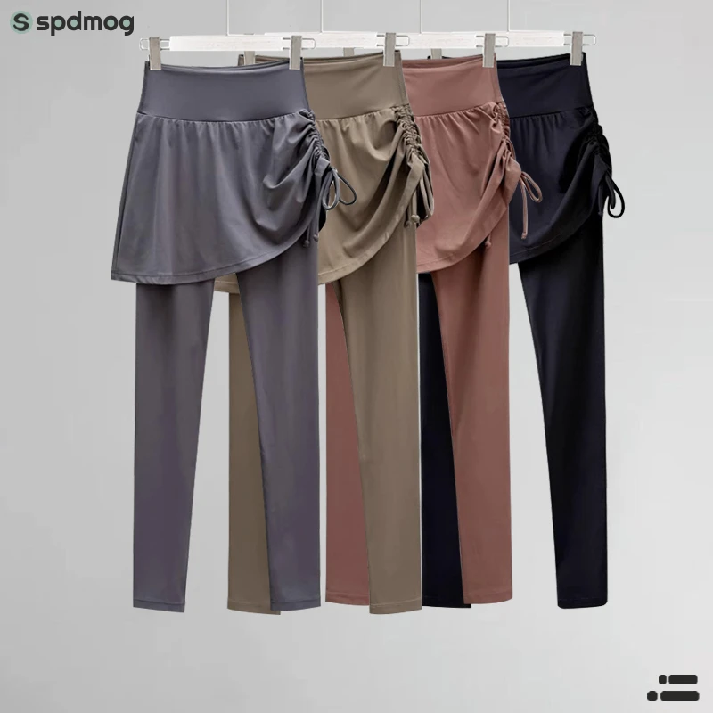 SPDMOG假两件瑜伽裤女高腰提臀收腹夏季跑步紧身弹力运动健身裤裙