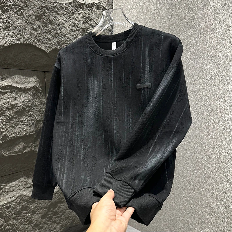 潮牌秋季复古圆领卫衣男轻奢时尚渐变宽松休闲套头长袖个性男上衣