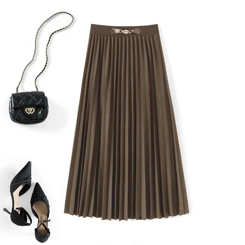 她池冬老钱风松弛感女装贵气通勤中长款高腰百褶半身裙T34X4784B