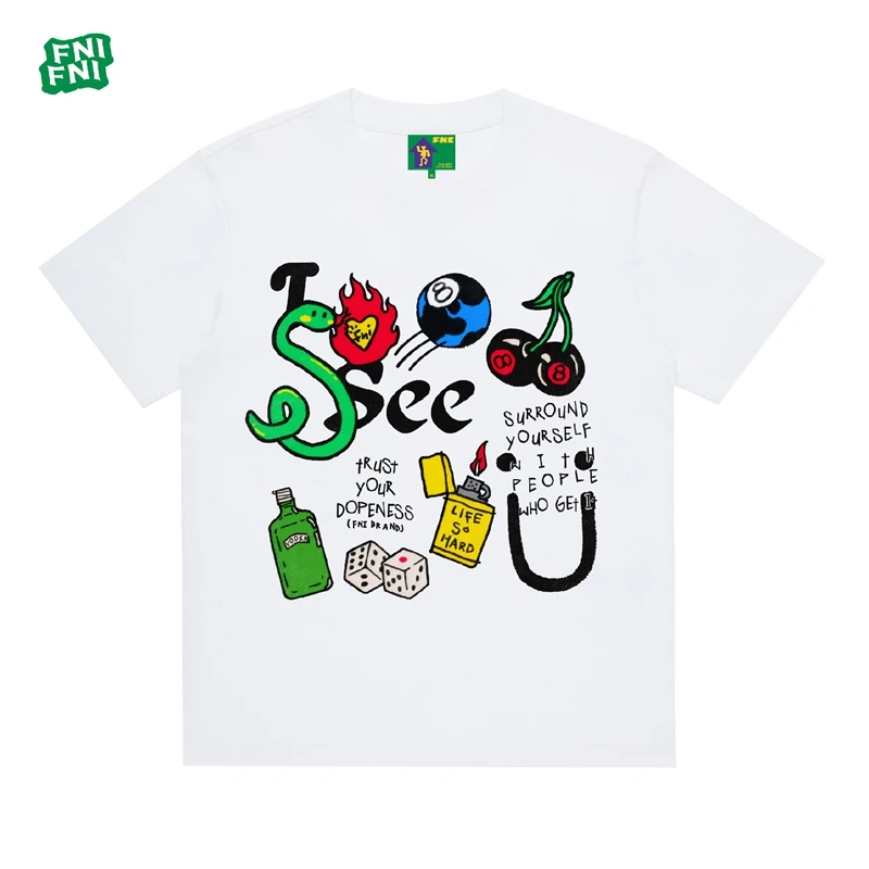 【才才专属】FNI绿标系列（让蛇看看）重磅纯棉男女同款t恤短袖直喷