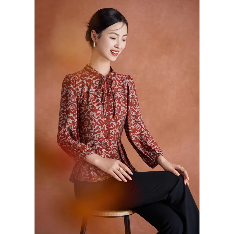 【可蓓儿】广东普宁碎花雪纺衫女春夏2025新款小个子妈妈宽松妈妈装