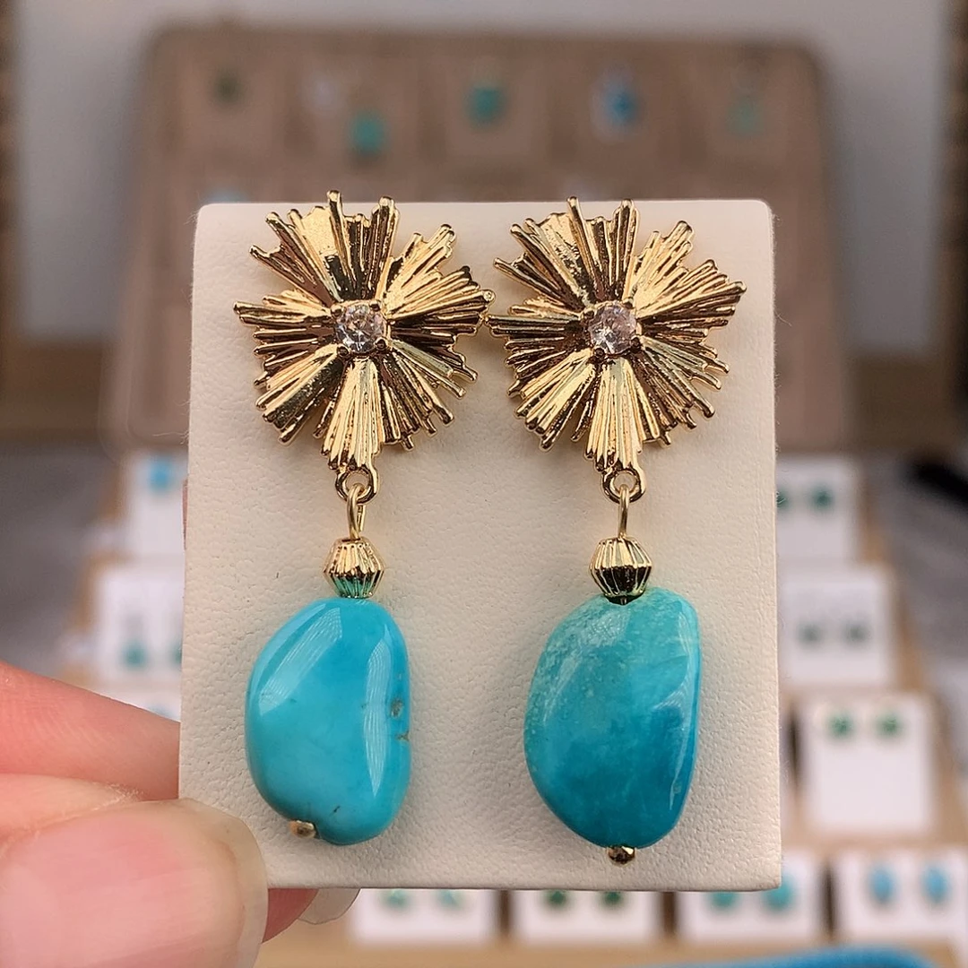 绿松石银S925镶嵌耳饰