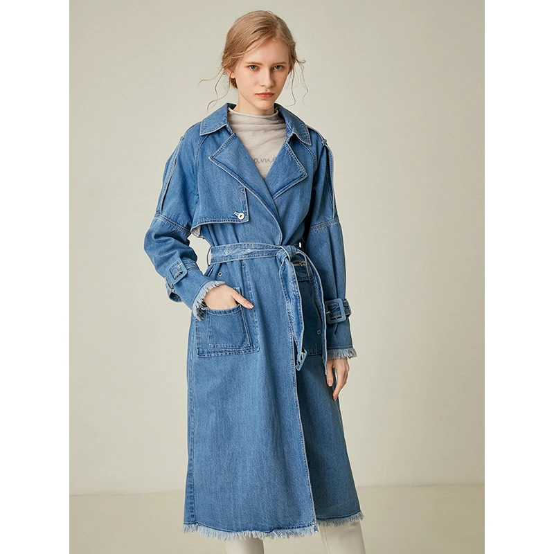 范可儿复古牛仔风衣中长款时髦外套女潮F195AA025