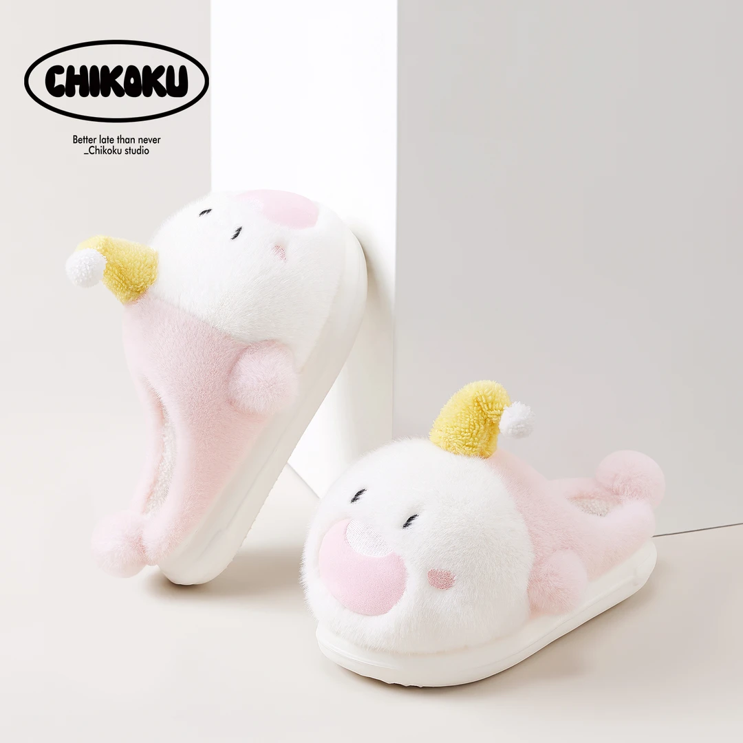 chikoku可爱小鲨帽棉拖鞋女冬季加绒保暖卡通居家室内外厚底棉拖