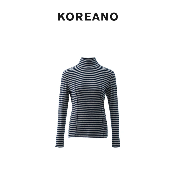 【KOREANO】春秋蓝驼灰条纹立领合体T恤 【H】 TT4780(JUN)