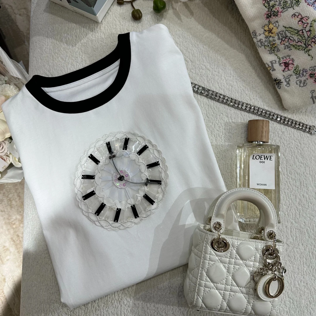 【大大钱】Listen 独家珍贵 秀场艺术coco时钟浮雕精致高定T恤