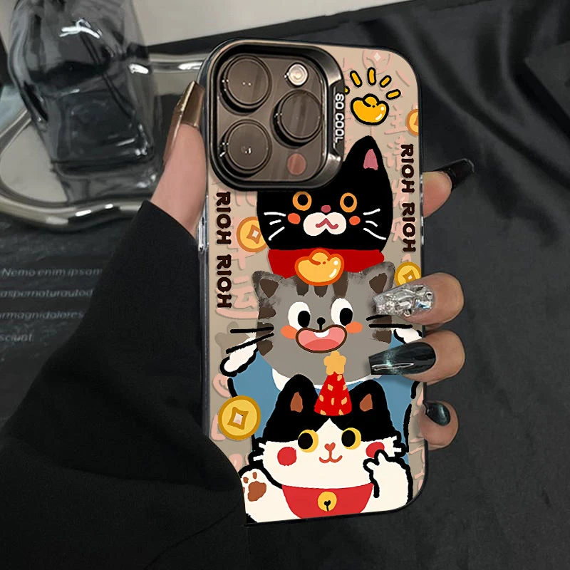 撞色元气钱币猫咪适用苹果17手机壳iphone16华为oppo小米534vivo2