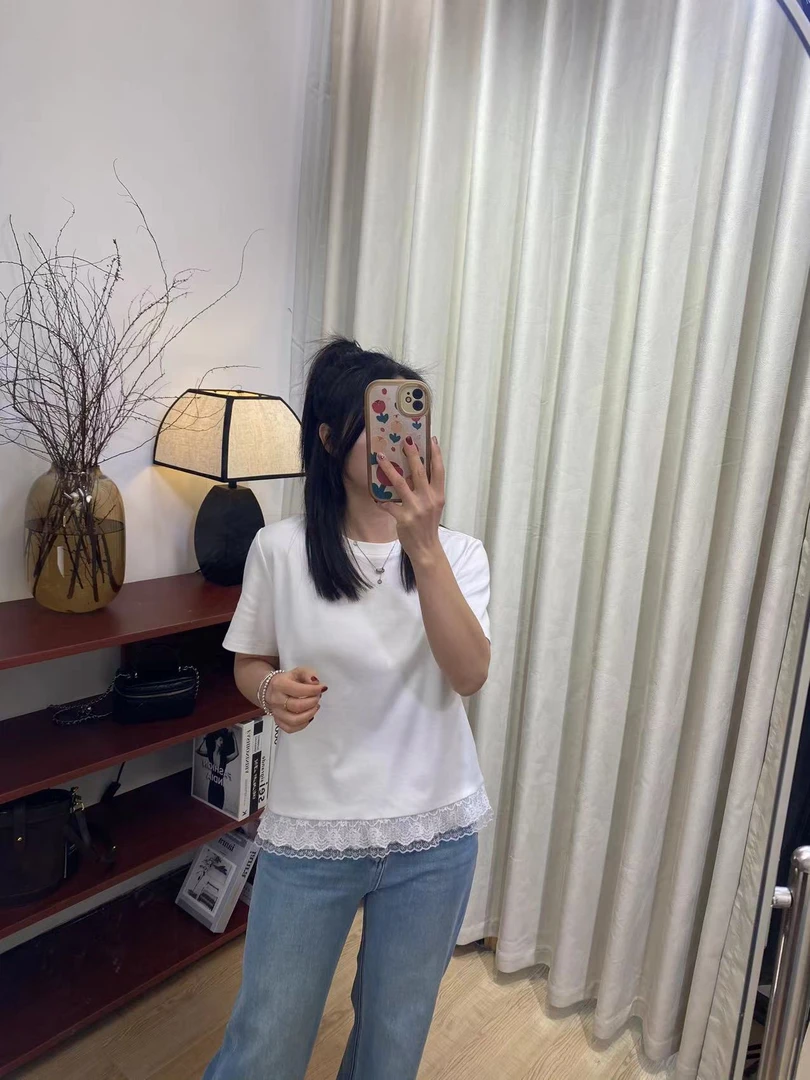 【慧慧精选】春季新品 拼接蕾丝花边短袖