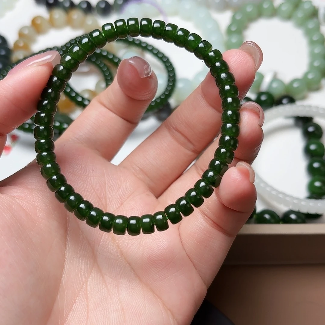 和田玉（碧玉）未镶嵌手链辣阳绿6