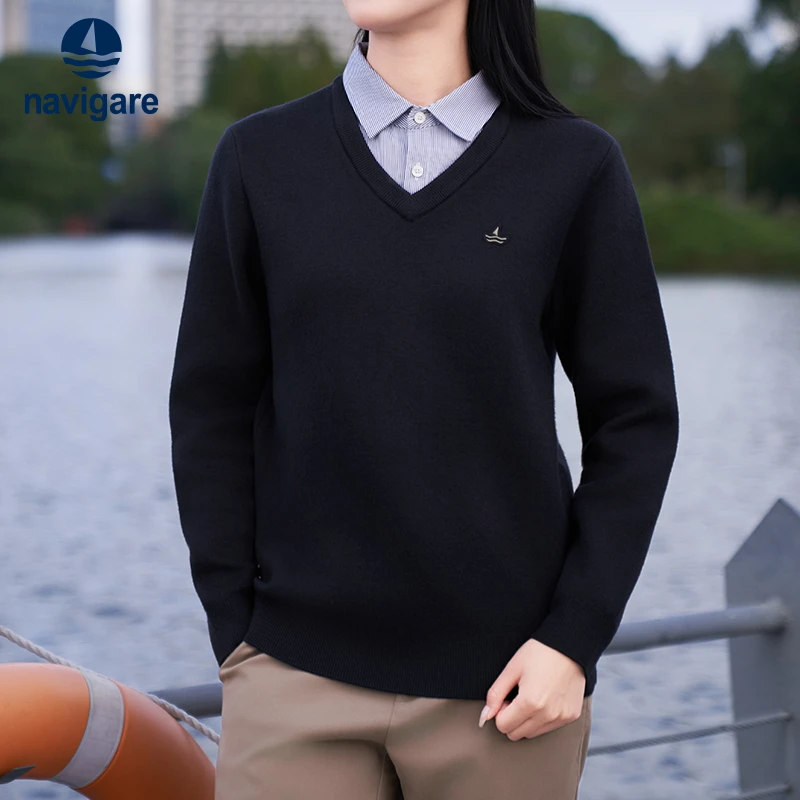 [假两件]Navigare小帆船衬衫领毛衣男秋冬加绒针织衫1144015312