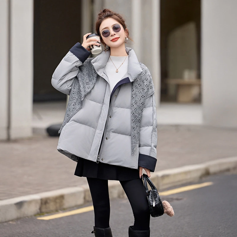 2025冬季新款时尚蓬松白鸭绒外套立领90绒气质外套女配披肩YE6536