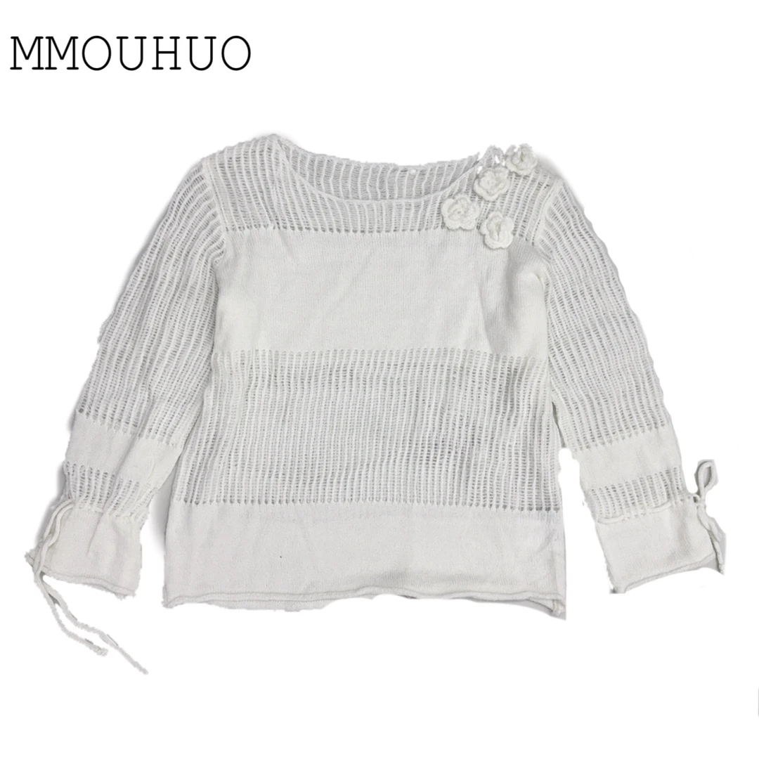 深圳MMOUHUO新款慵懒松弛随性镂空拼接设计立体花朵针织衫毛衣