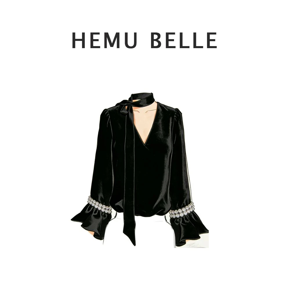 【暗夜精灵】秋冬桑蚕丝丝绒V领法式长袖上衣真丝大码女装高端气质