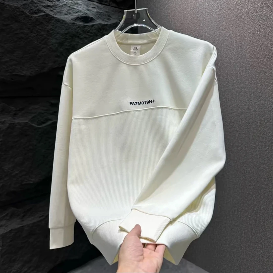 秋冬新款潮牌简约净版字母刺绣时尚圆领卫衣男士棉质百搭长袖上衣