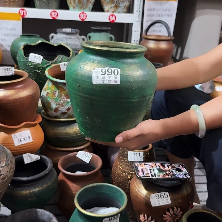 瑕疵金绿坛子990高度20口径13