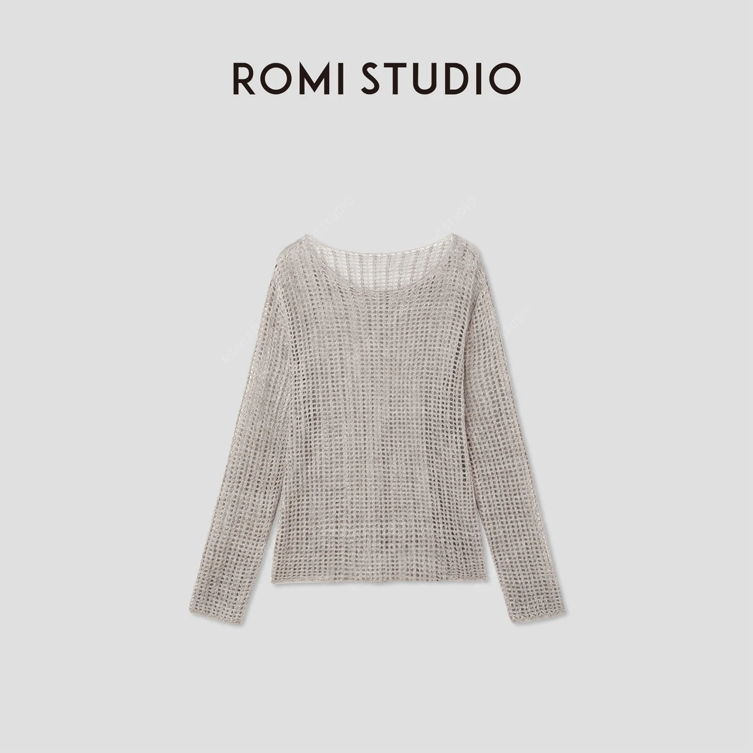 ROMI STUDIO“纵横交织”100%欧洲进口亚麻镂空套头毛衫 RWCRST3843
