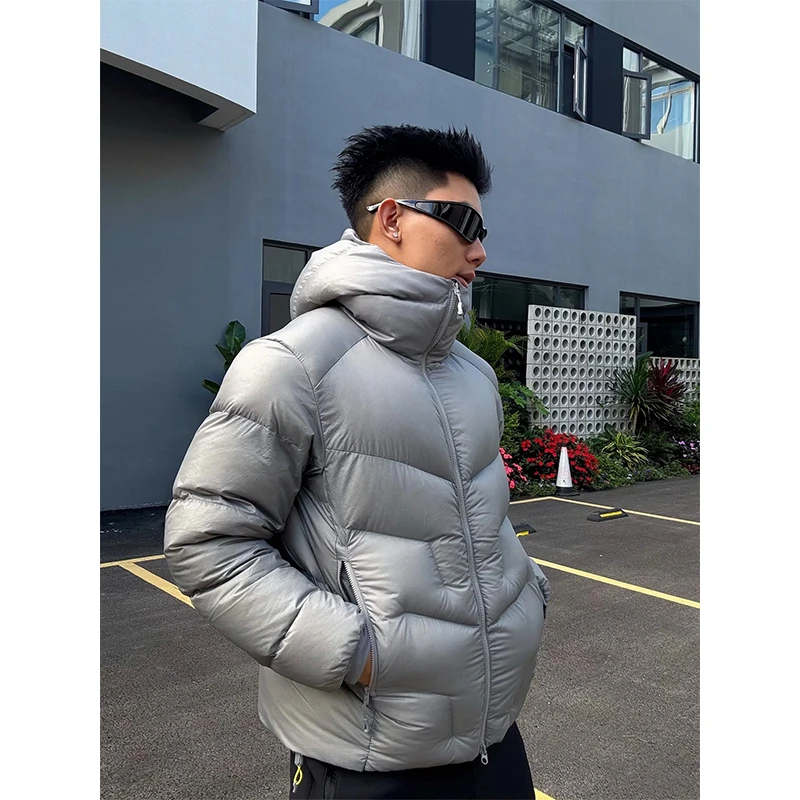 5000GT银灰色连帽棉服外套男冬季加厚抗寒轻量化棉衣防风防水夹克