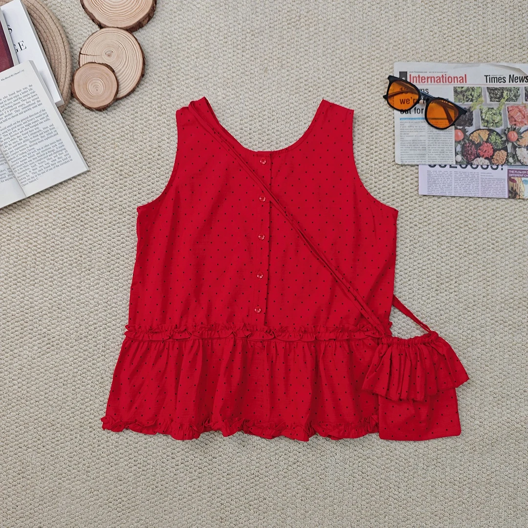 2025夏季新款纯色波点印花背心3390