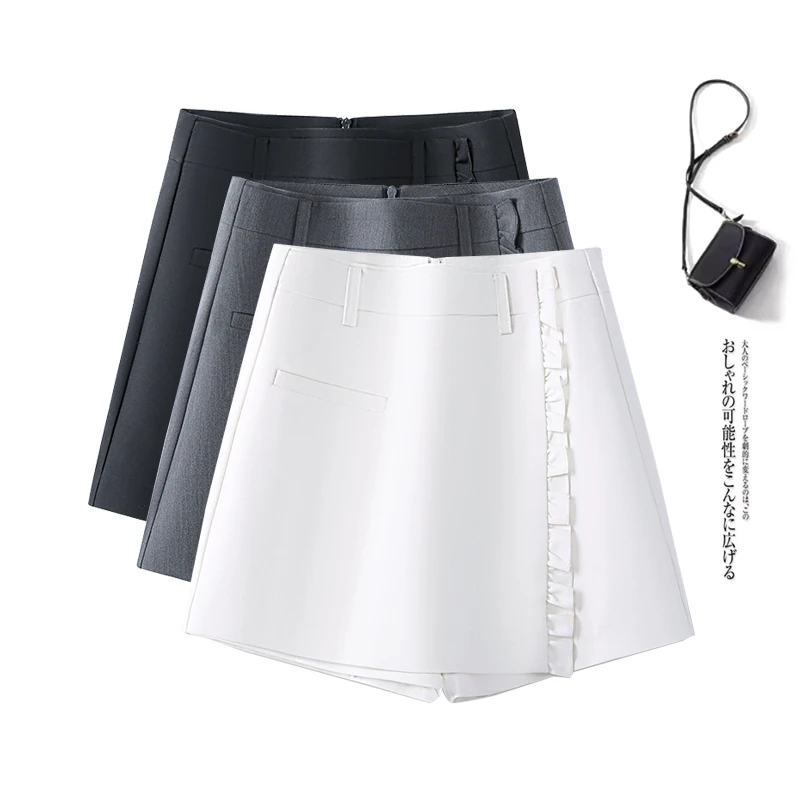 白色西装短裤裙子女春夏季高腰显瘦小个子外穿A字短裤木耳边裙裤