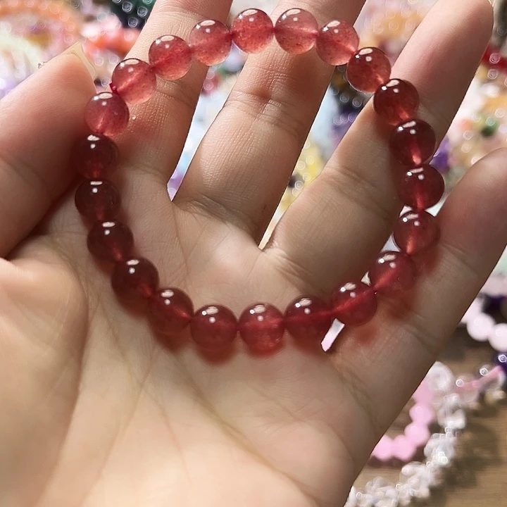 手绳未镶嵌水晶鸽血红草莓晶8毫米手链