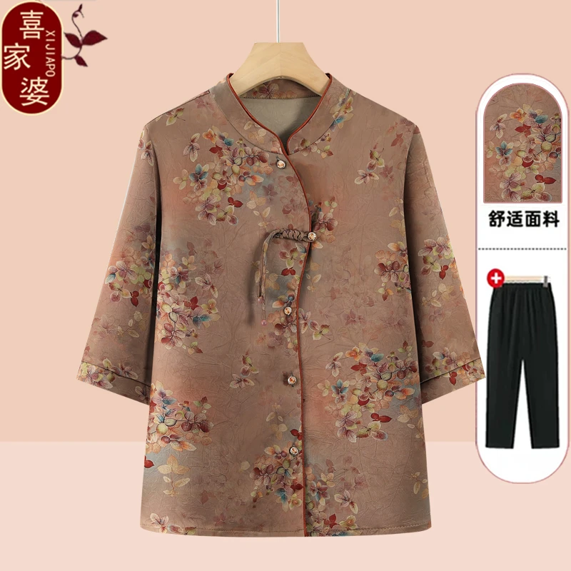 2025新款国风薄款上衣喜婆婆奶奶夏装衬衫上衣老年人妈妈衣服唐装