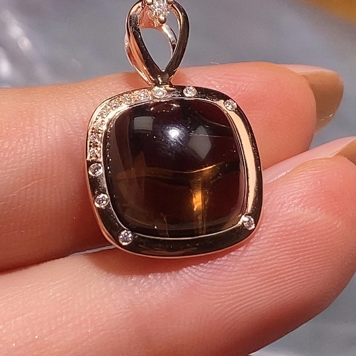 颈饰烟晶18K金镶嵌12*12经典