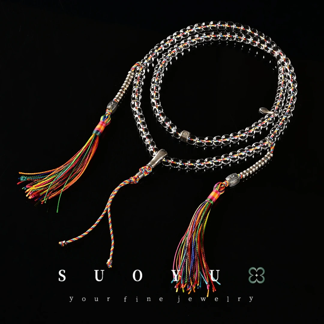 子乔专属【108扎西】藏绳精工|4 B250501-白水晶念珠约7mm