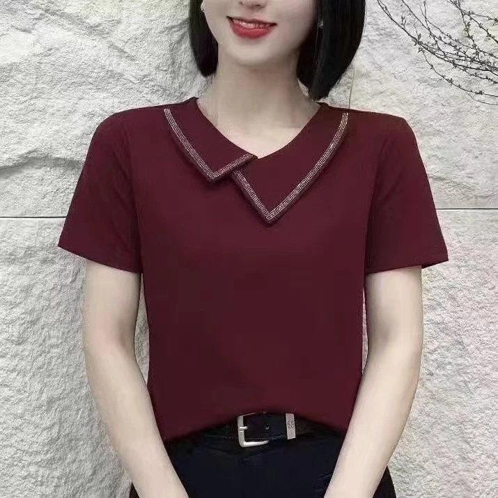 8831冰丝弹力棉烫钻短袖女T恤【88】
