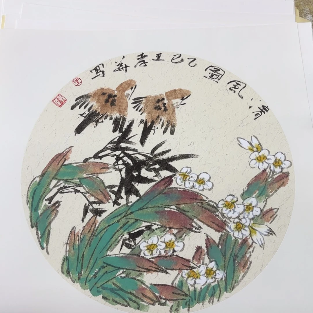 国画斗方花鸟花鸟赵