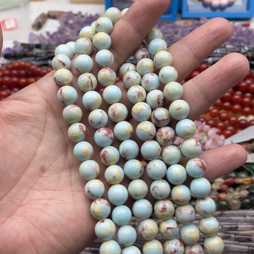 玛瑙/玉髓珠宝半成品未镶嵌两条装10mm寿山石圆珠