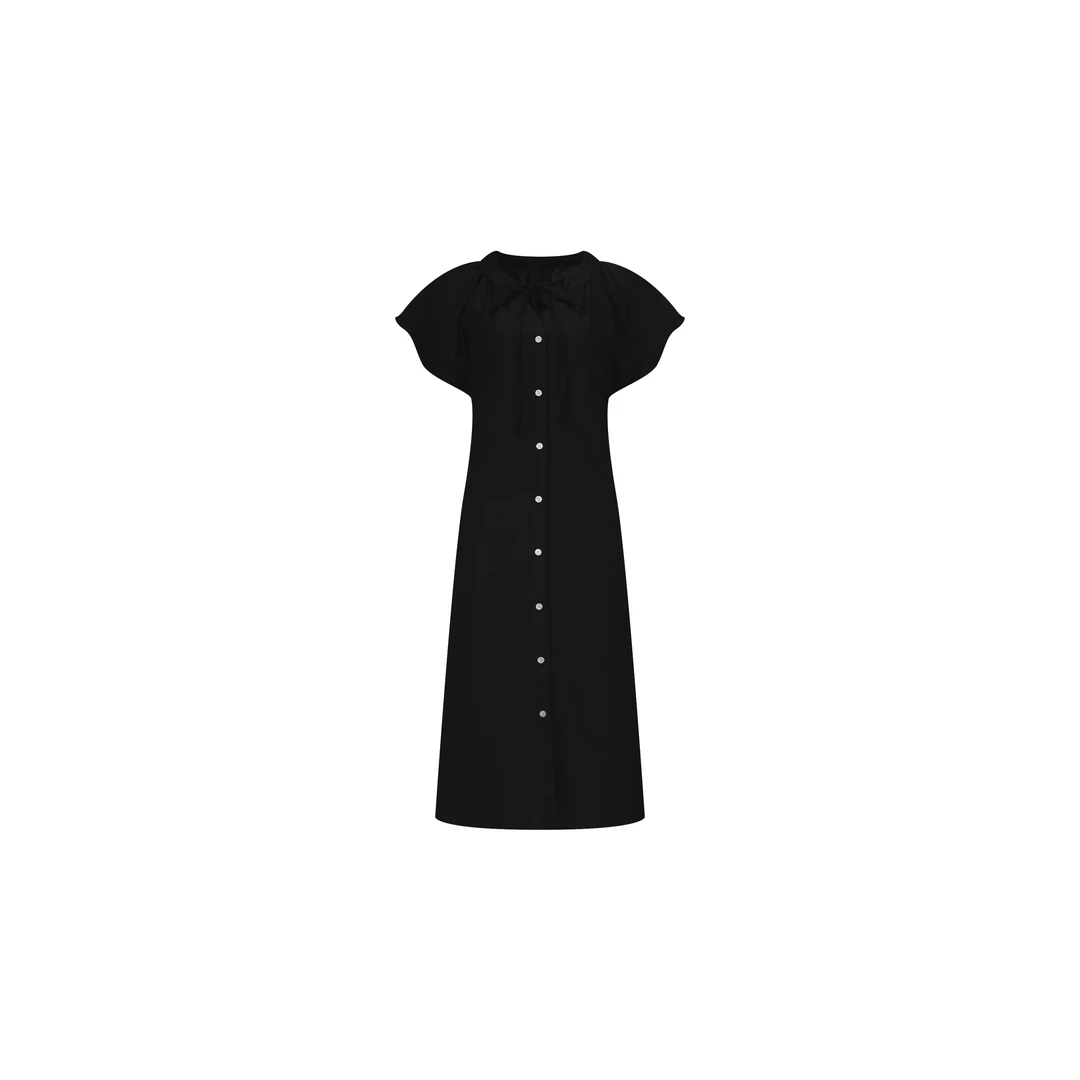 【精致的松弛感亚麻裙】开门襟荷叶袖宽松连衣长裙WT42ZYA026