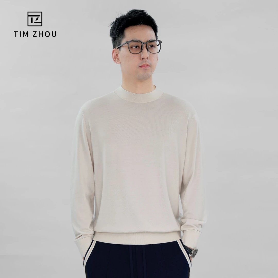 TIMZHOU秋季超细羊毛可机洗男士圆领长袖内搭商务休闲春季穿搭