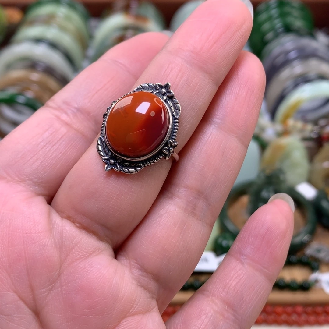 南红玛瑙银S925镶嵌戒指