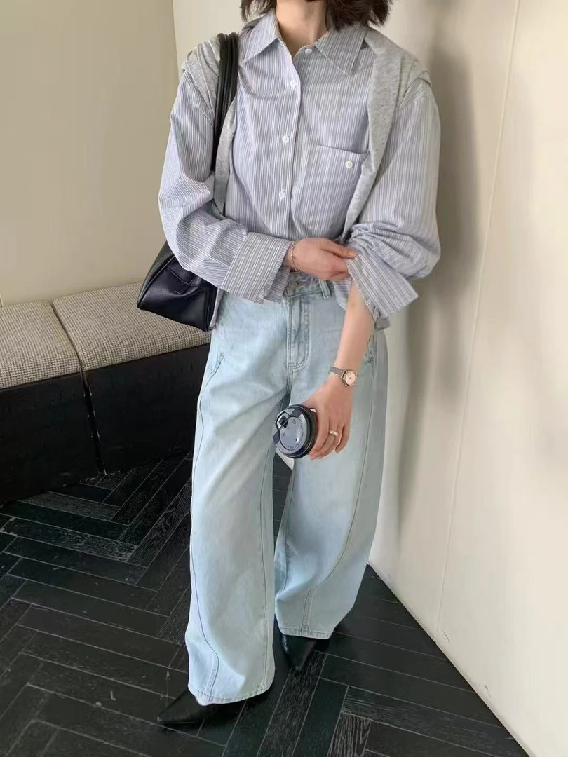 【时尚衣橱】浅蓝色牛仔裤女春季弹力显瘦直筒裤百搭不贴腿