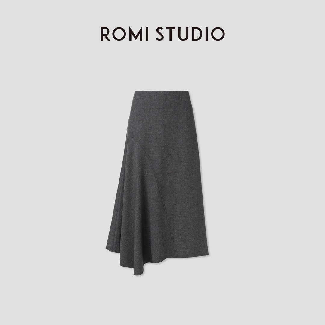 ROMI STUDIO“格雷高知”羊毛莫代尔混纺不规则A字针织半裙431X6001