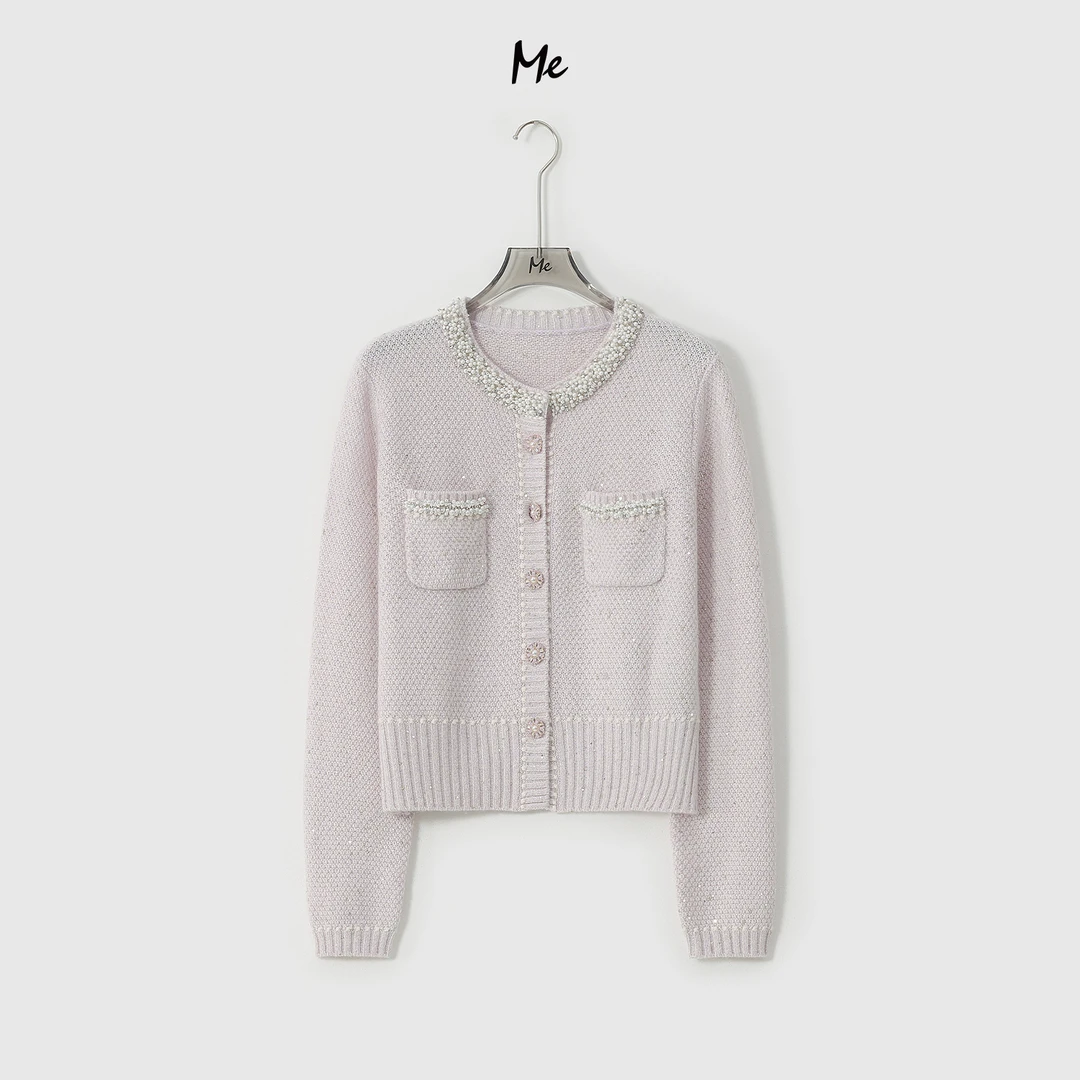 ME【星黛香香】绵羊毛混纺星空花纱奢牌感显瘦时尚针织毛衣MESA2915