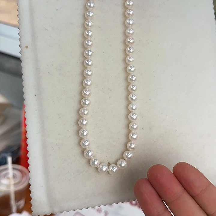 淡水珍珠颈饰银S925镶嵌7-8无核极光镜面正圆白亮