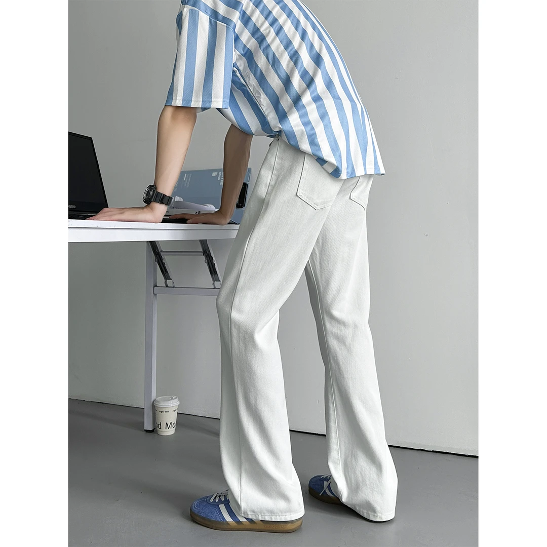 夏季薄款白色冰丝牛仔裤男女cleanfit美式潮牌微喇长裤直筒休闲裤