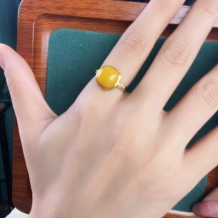 银S925镶嵌蜜蜡戒指戒指