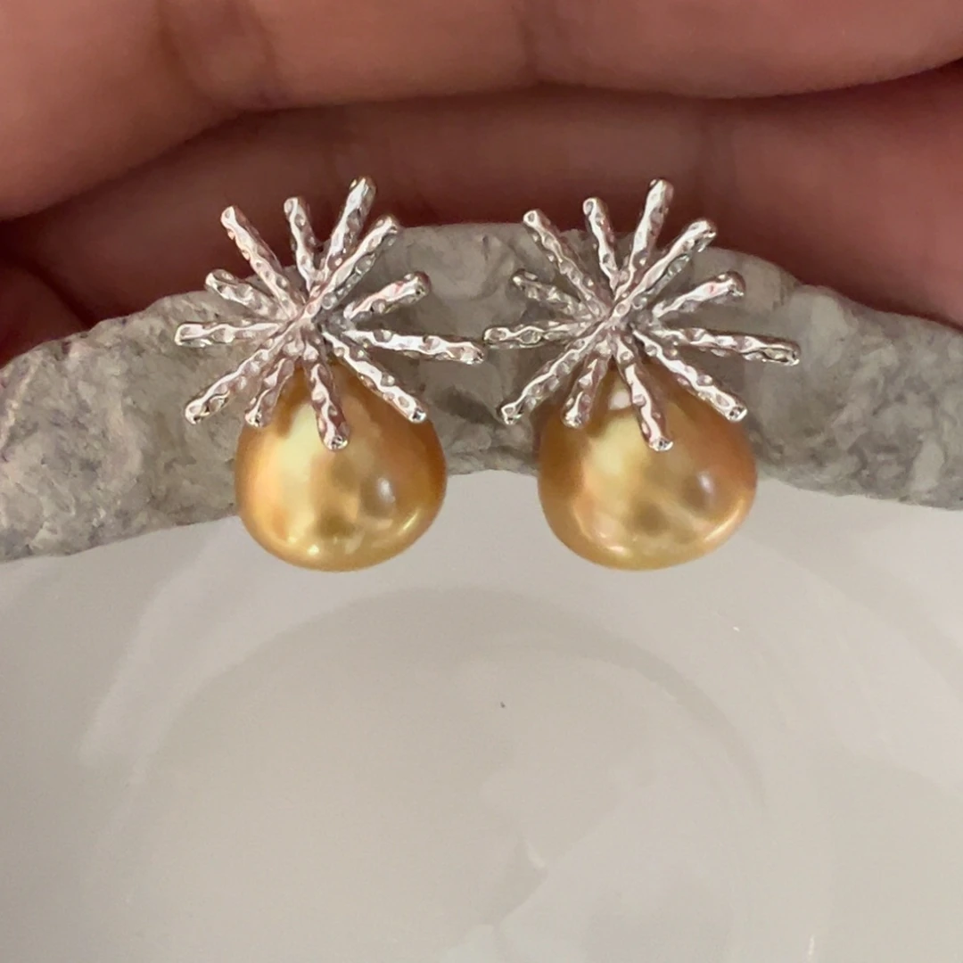 海水珍珠耳饰银S925镶嵌