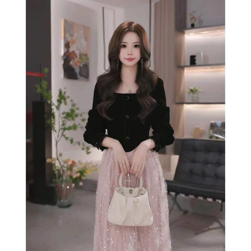 【素夕】【有里布】优雅女装法式复古气质轻奢显瘦裙子QJ0136